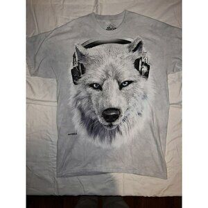 The Mountain White Wolf T-Shirt Manimals By The Mountain Wolf Wearing Headphones